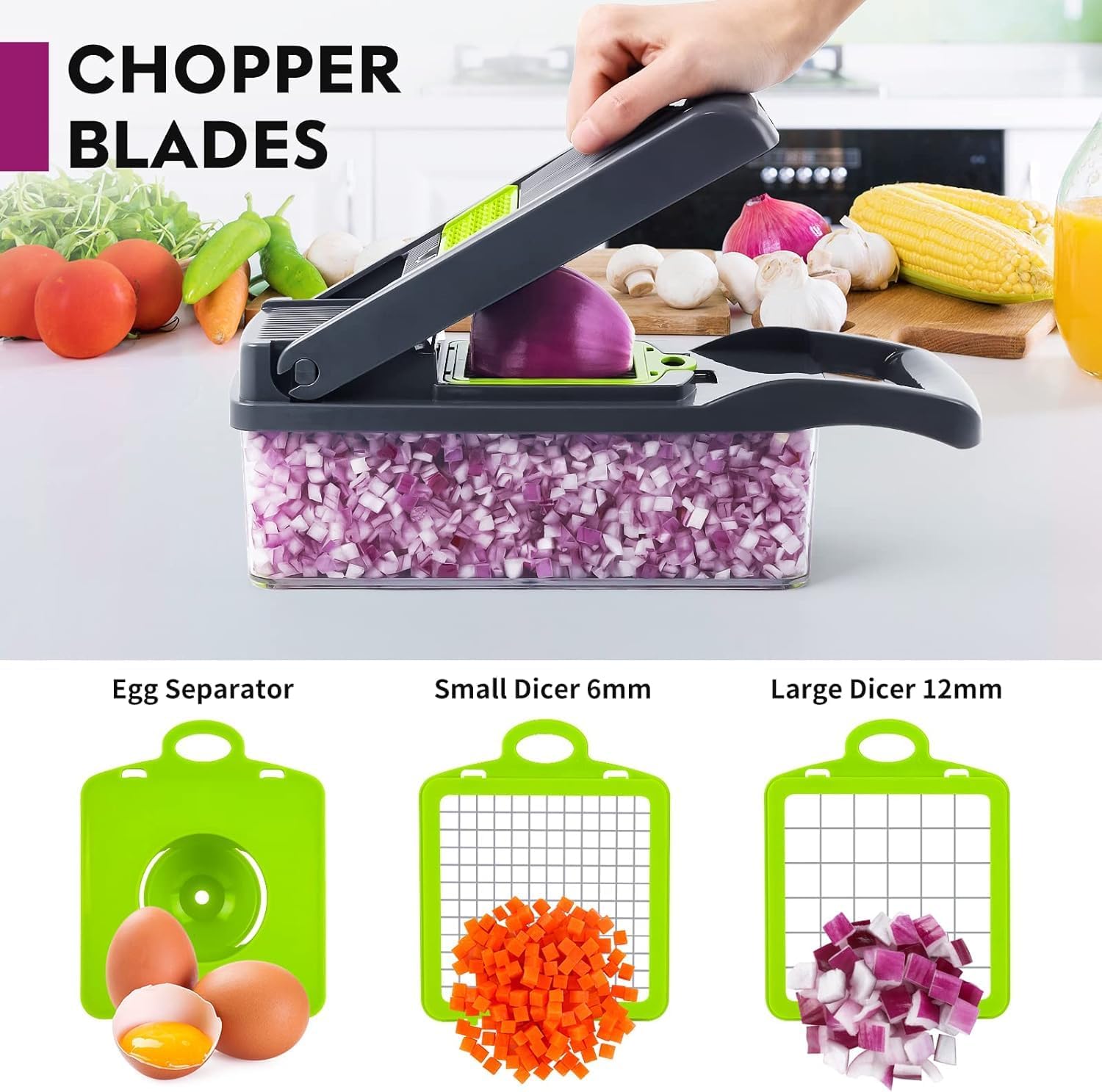 Veggie Chopper, 15 in 1 Vegetable Slicer Cutter, Multi - Function Mandoline Slicer for Onion Salad Tomato with Vegetable Spiralizer Blades by GIB Cleaningtool(Grey) - Amazing Gadgets Outlet