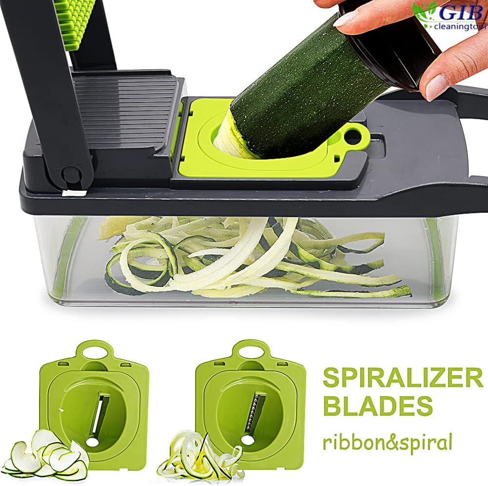 Veggie Chopper, 15 in 1 Vegetable Slicer Cutter, Multi - Function Mandoline Slicer for Onion Salad Tomato with Vegetable Spiralizer Blades by GIB Cleaningtool(Grey) - Amazing Gadgets Outlet