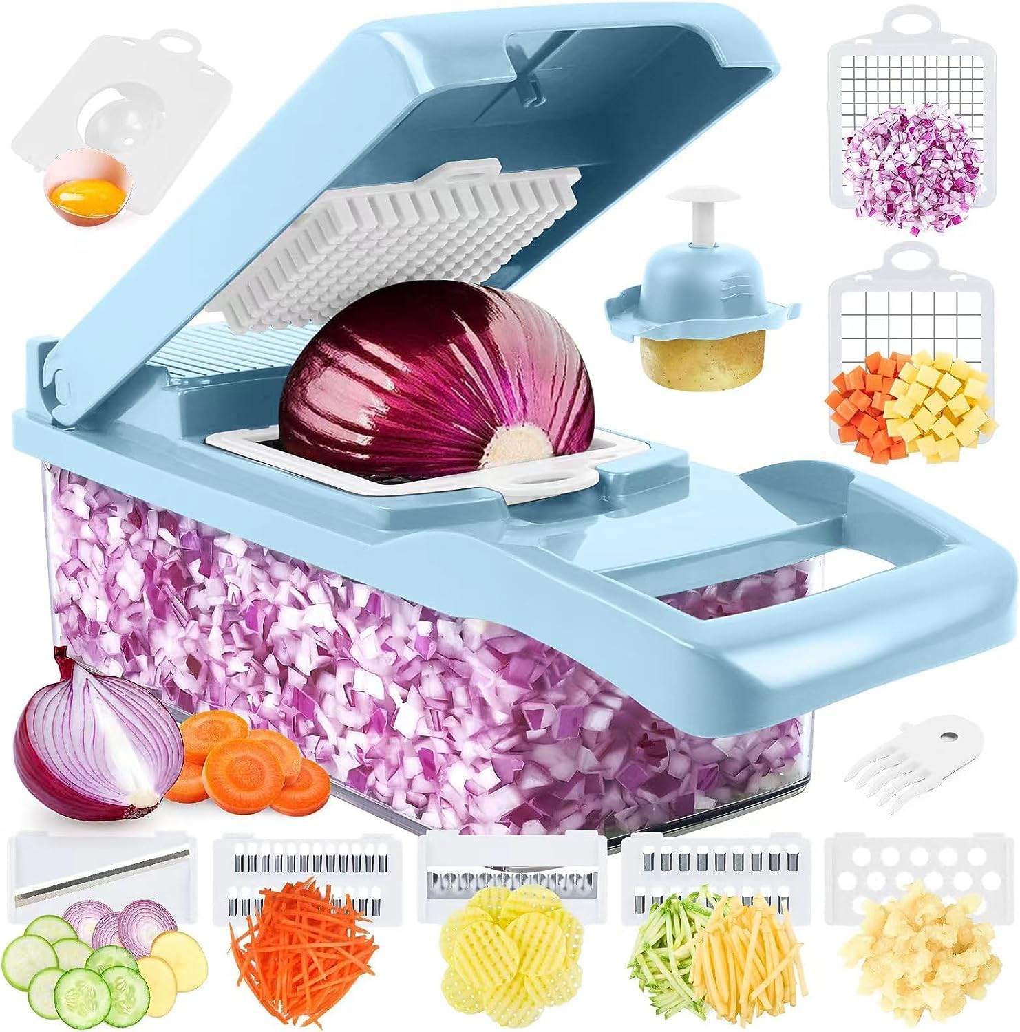 Veggie Chopper, 15 in 1 Vegetable Slicer Cutter, Multi - Function Mandoline Slicer for Onion Salad Tomato with Vegetable Spiralizer Blades by GIB Cleaningtool(Grey) - Amazing Gadgets Outlet