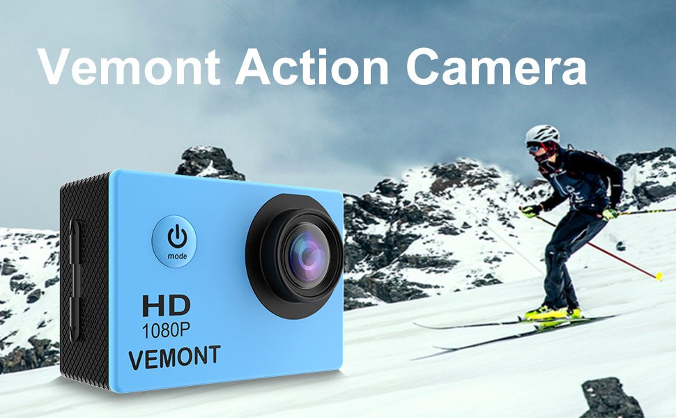 VEMONT Full HD 2.0 Inch Action Camera 1080P 12MP Sports Camera Action Cam Underwater 30m/98ft Waterproof Camera and Mounting Accessories Kit for Diving/Bicycle/Climbing/Swimming etc - Amazing Gadgets Outlet