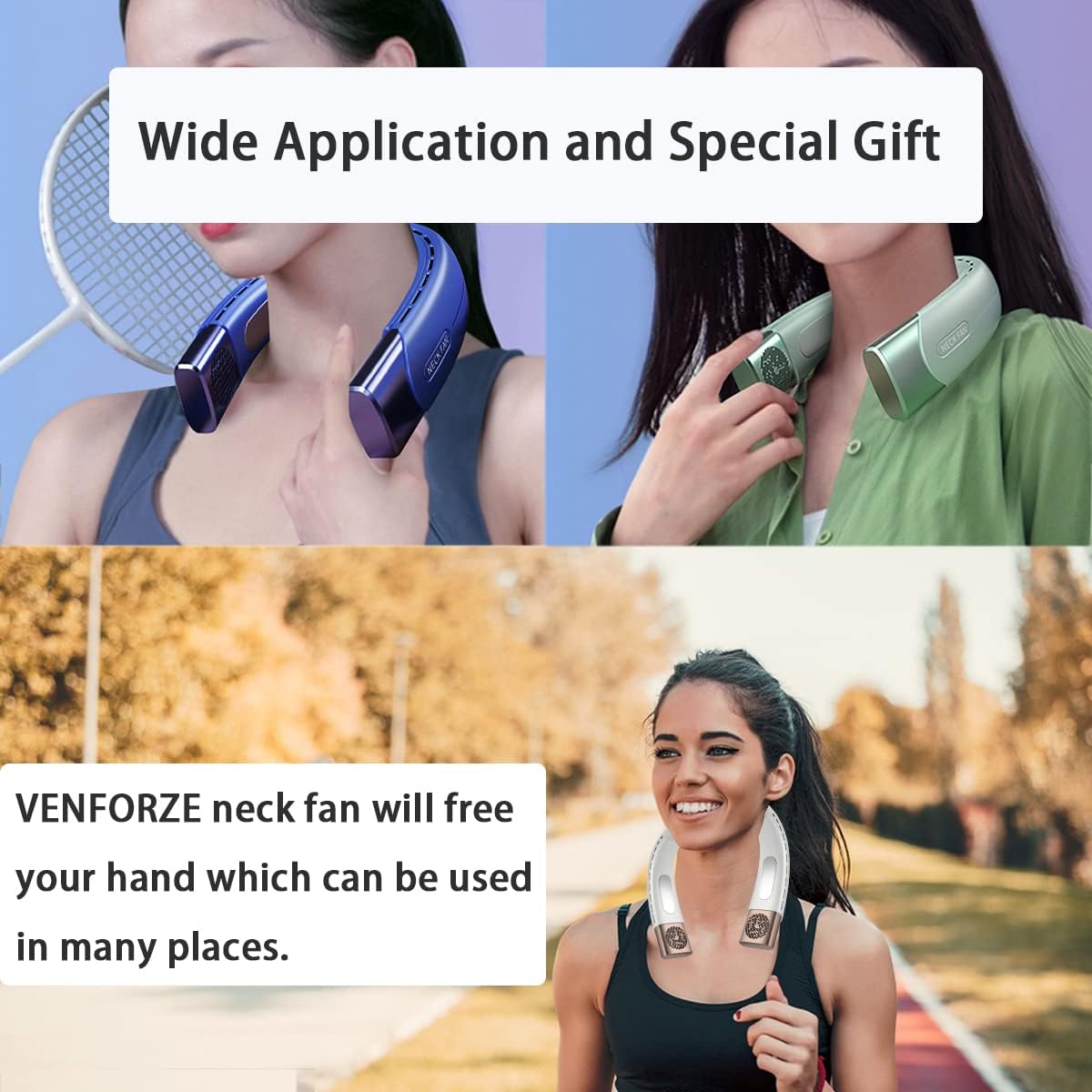 Venforze Portable Hanging Neck Fan, 4000mAH Bladeless Hands Free Fan with 5 Speeds, Battery Operated Wearable Personal Fan with LED Display for Men Women Kids Office Outdoor Travel Sports (Blue - Amazing Gadgets Outlet