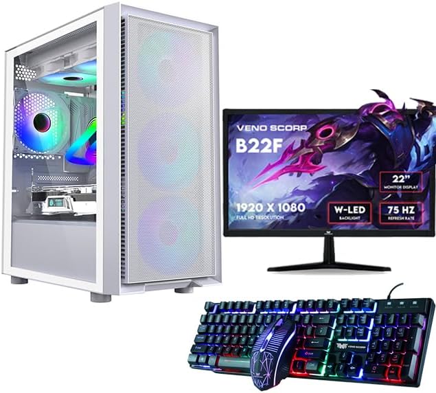 Veno Scorp Budget Gaming PC 22” Bundle Intel Core i3 - 8GB RAM - 500GB HDD – GT 710 2GB Luna ARGB Gaming Case - WINDOWS 10 - Amazing Gadgets Outlet