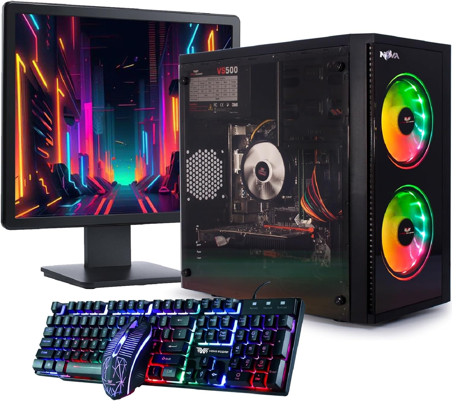 Veno Scorp Budget Gaming PC 22” Bundle Intel Core i3 - 8GB RAM - 500GB HDD – GT 710 2GB NOVA ARGB Gaming Case - WINDOWS 10 - Amazing Gadgets Outlet