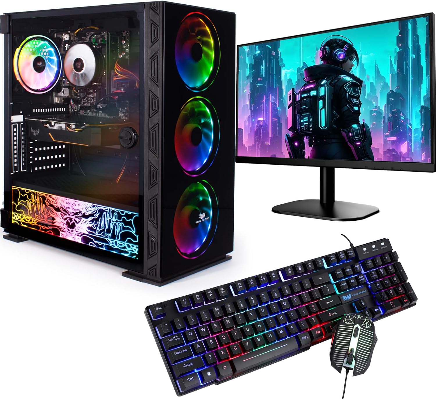 Veno Scorp Budget Gaming PC Intel Core i3 - 8GB RAM - 500GB HDD – GT 710 2GB NeonZilla ARGB Gaming Case - WINDOWS 10 - Amazing Gadgets Outlet