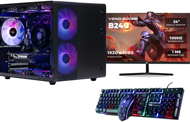 Veno Scorp Gaming PC 24" Monitor Bundle - Intel Core i3 - 13100F Nvidia RTX 3050 8GB 16GB 3200Mhz RAM, 1TBGB NVMe SSD, 500W 80+ PSU, Wi - Fi, Windows 11, Cybus ARGB Case - Amazing Gadgets Outlet