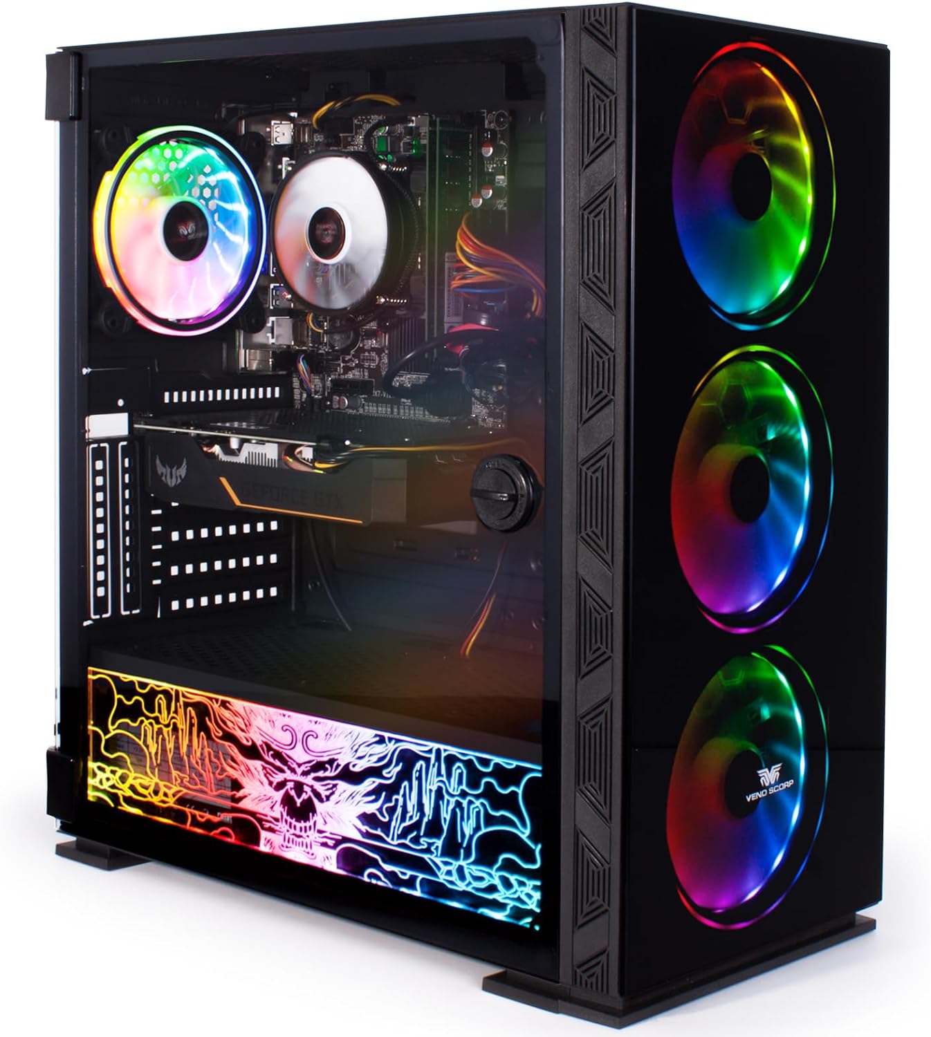 Veno Scorp Gaming PC i5 12400F 4.40GHz 32GB 3200 MHZ RAM/RTX 407012GB 512GB NVME SSD 750W 80+GOLD/NEONZILLA 4xARGB Fans WiFi/Windows 11,Asus Gaming K1 Keyboard & M3 Mouse,27"165HZ ASUS 1MS FHD Monitor - Amazing Gadgets Outlet