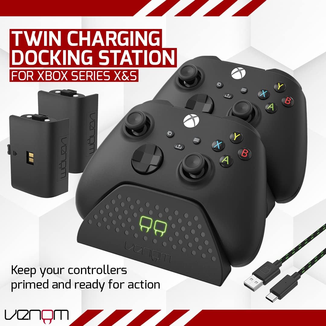 Venom Twin Charging Dock with 2 x Rechargeable Battery Packs - Black (Xbox Series X & S/Xbox One) - Amazing Gadgets Outlet