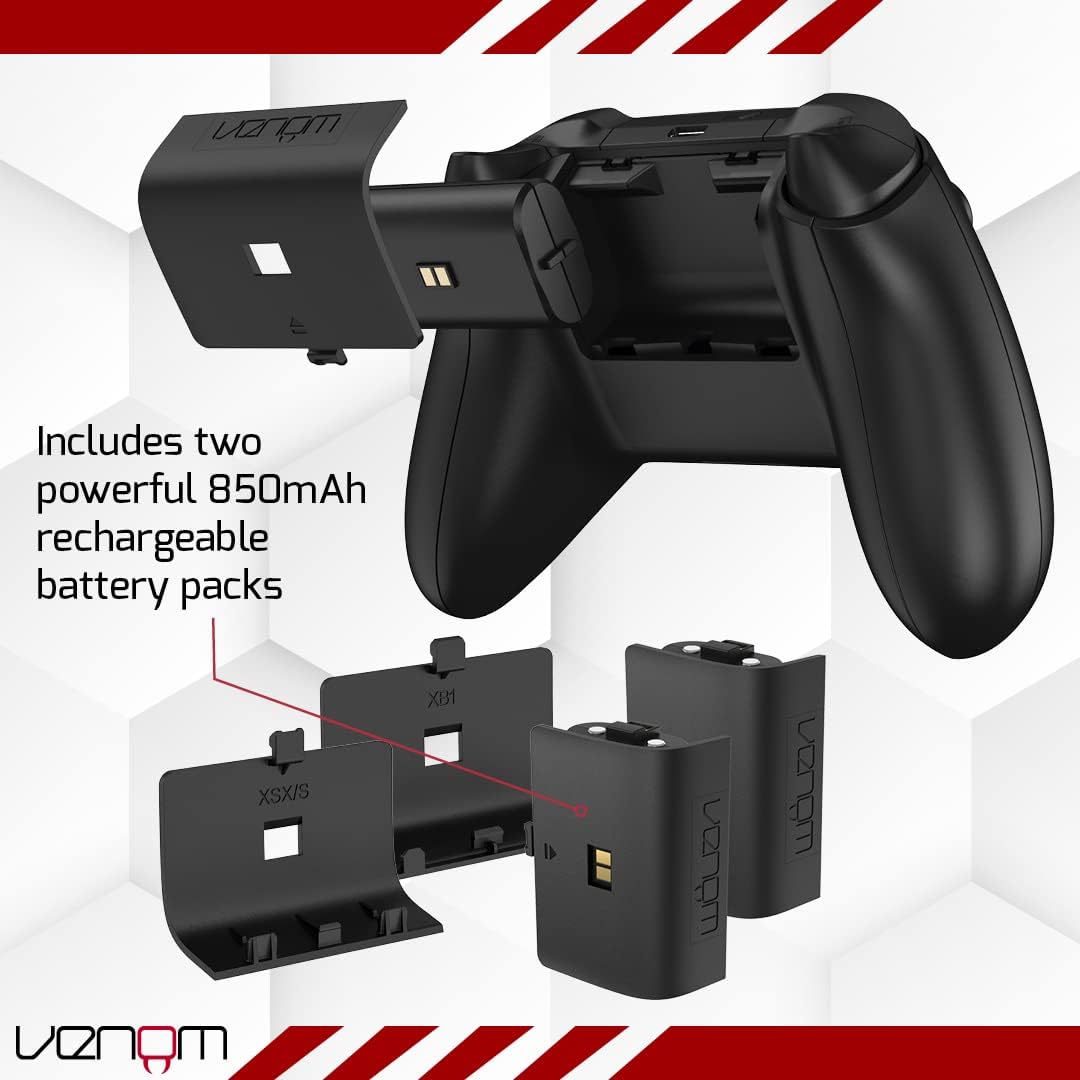 Venom Twin Charging Dock with 2 x Rechargeable Battery Packs - Black (Xbox Series X & S/Xbox One) - Amazing Gadgets Outlet