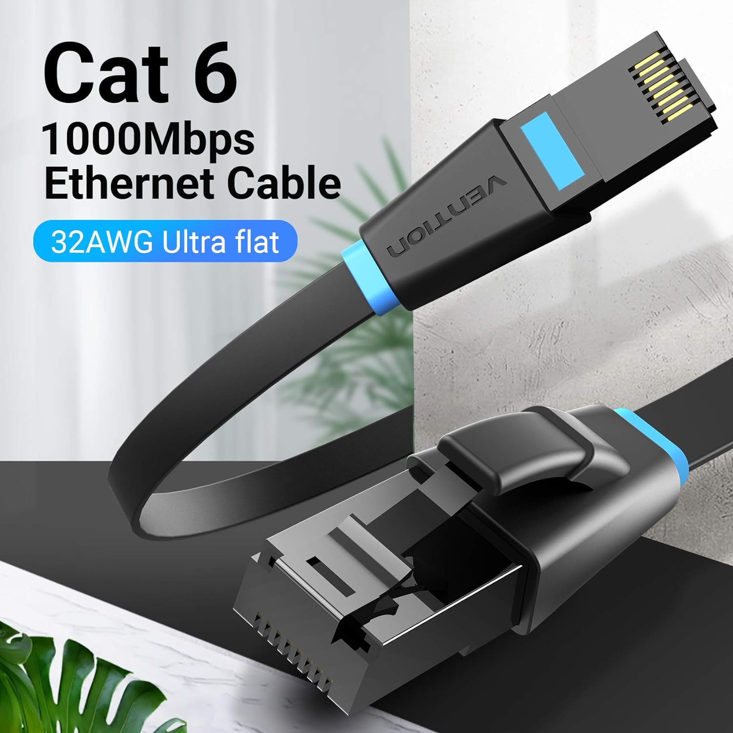 VENTION Cat 6 Flat Ethernet Cable 2m Network Cable Rj45 Lan Cable 1000Mbps 250MHz Gold - Plated Short Ethernet Cable for PC, PS5/4, Xbox, Router, Modem etc - Amazing Gadgets Outlet