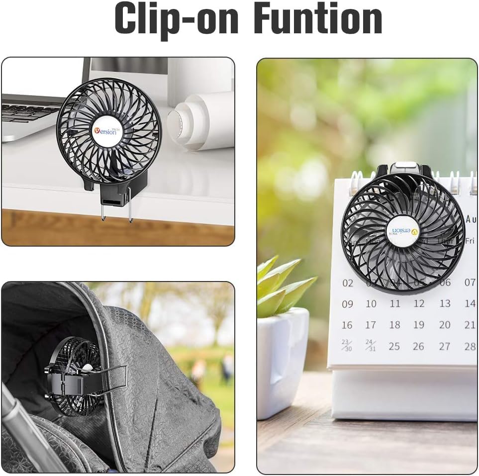 VersionTech Hand Held Fan,Portable Handheld USB Rechargeable Fans with 3 Speeds,Battery Operated Electric Powered Mini Foldable Desk Desktop Fans for Home Office Ceiling Travel Black - Amazing Gadgets Outlet