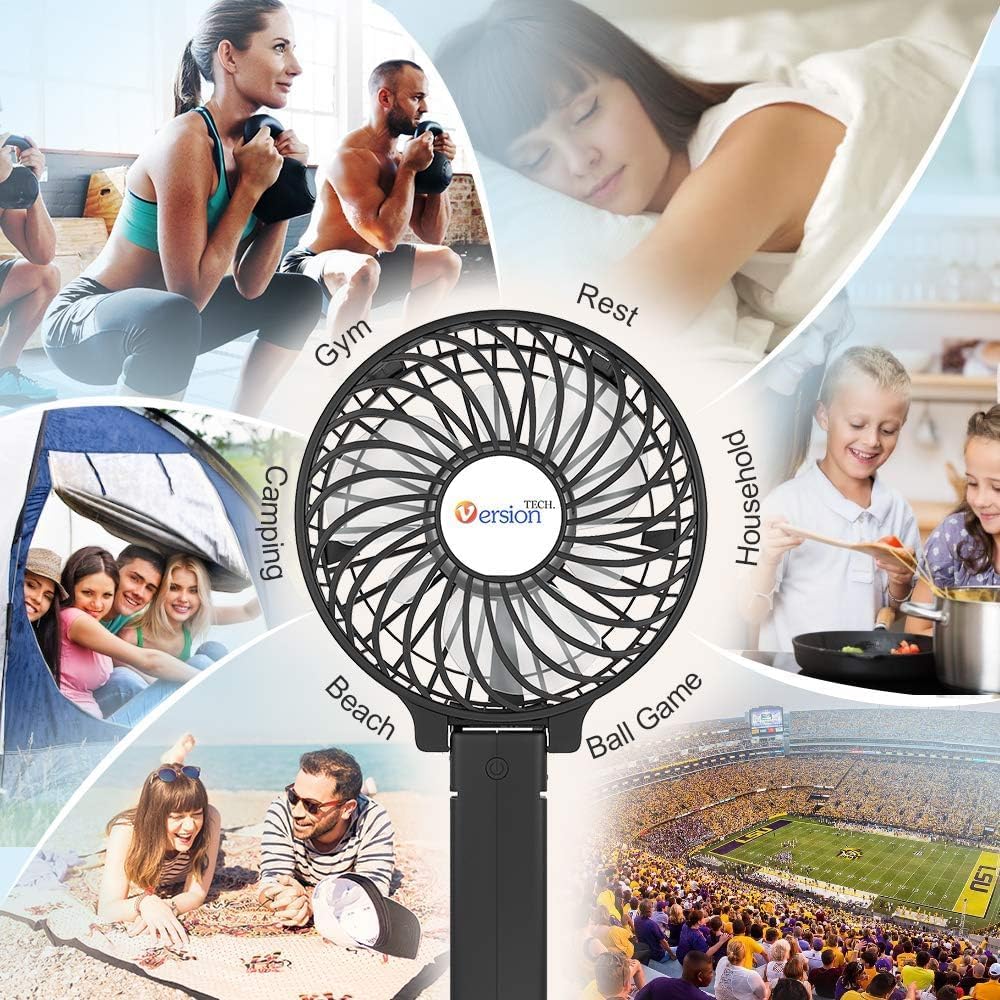 VersionTech Hand Held Fan,Portable Handheld USB Rechargeable Fans with 3 Speeds,Battery Operated Electric Powered Mini Foldable Desk Desktop Fans for Home Office Ceiling Travel Black - Amazing Gadgets Outlet