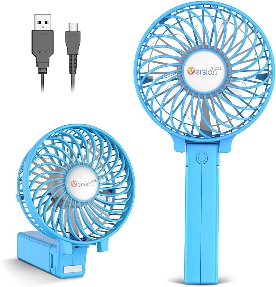 VersionTech Hand Held Fan,Portable Handheld USB Rechargeable Fans with 3 Speeds,Battery Operated Electric Powered Mini Foldable Desk Desktop Fans for Home Office Ceiling Travel Black - Amazing Gadgets Outlet