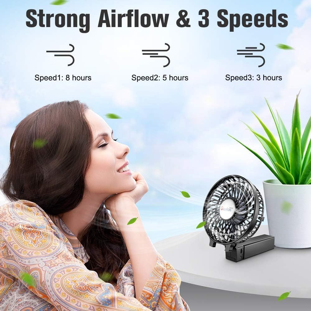 VersionTech Hand Held Fan,Portable Handheld USB Rechargeable Fans with 3 Speeds,Battery Operated Electric Powered Mini Foldable Desk Desktop Fans for Home Office Ceiling Travel Black - Amazing Gadgets Outlet