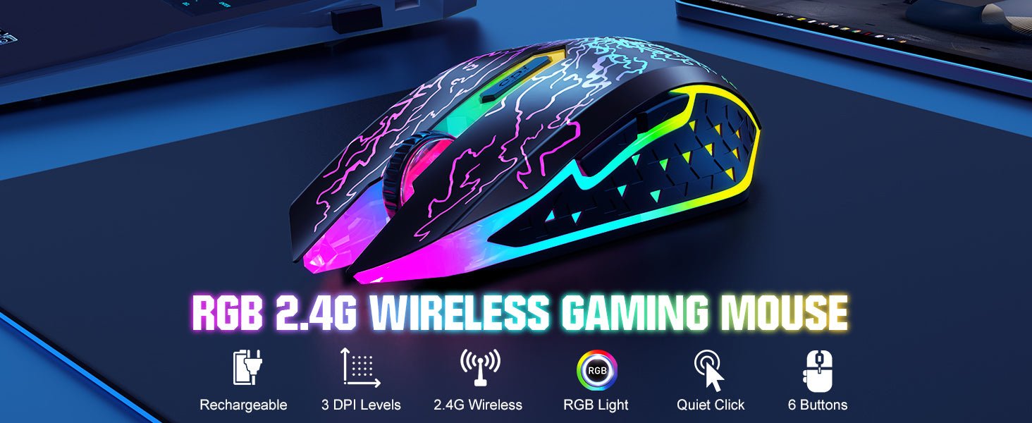 VersionTech Wireless Gaming Mouse, Rechargeable Computer Mouse Mice with Colorful LED Lights, Silent Click, 2.4G USB Nano Receiver, 3 Level DPI for PC Gamer Laptop Desktop Chromebook Mac - Black - Amazing Gadgets Outlet