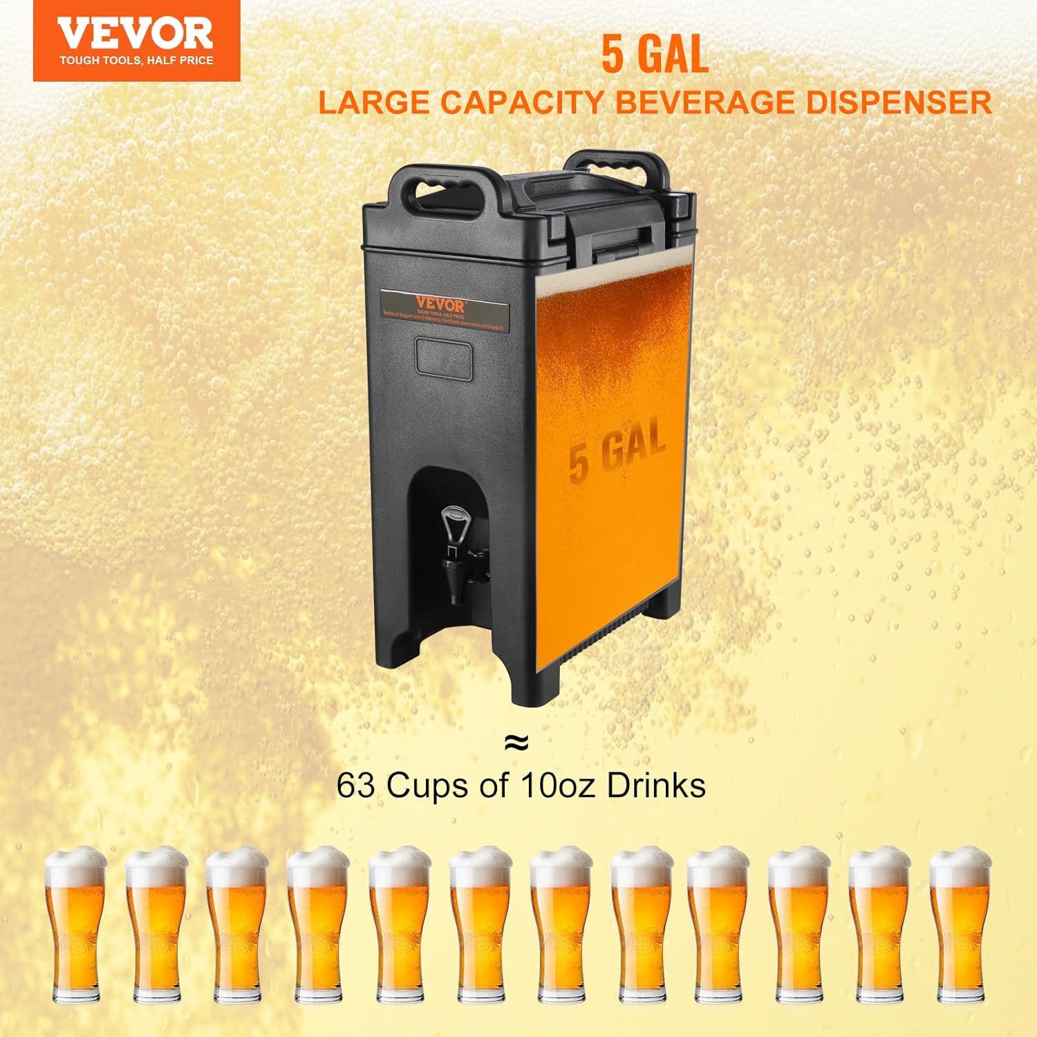 VEVOR Insulated Beverage Dispenser, 5 Gallon, Food - Grade LDPE Hot and Cold Beverage Server, Thermal Drink Dispenser Cooler with 0.9 in PU Layer Two - Stage Faucet Handle, for Restaurant Drink Shop - Amazing Gadgets Outlet