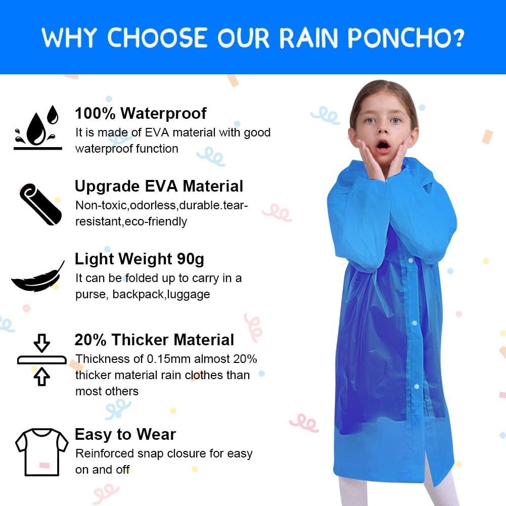 Vicloon Portable Raincoat, Rain Poncho Waterproof with Hoods and Sleeves, Reusable Rain Resistant Poncho for Camping, Emergency Situations, Travel - Amazing Gadgets Outlet