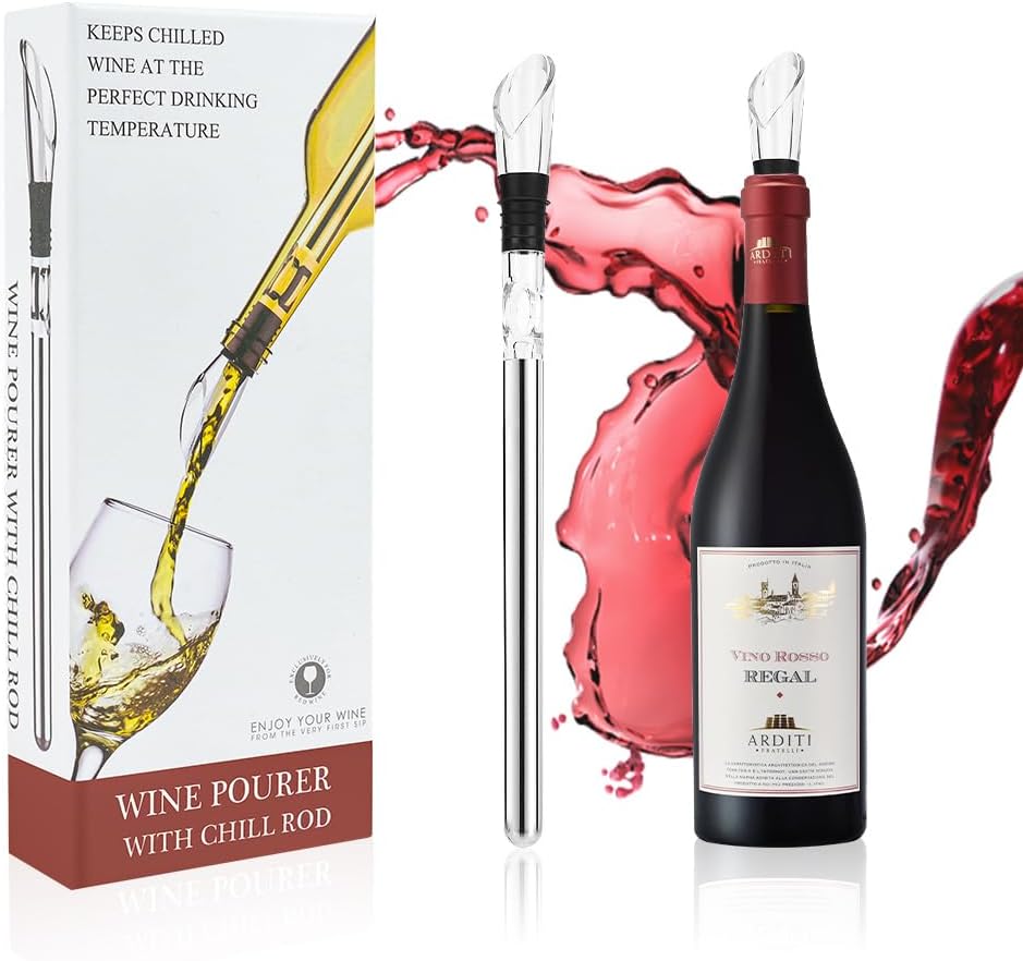Vicloon Wine Cooler,Wine Chiller with Stainless Steel Wine Pouer and Chill Rod,Wine Bottle Cooler Stick with Aerator Pourer - Amazing Gadgets Outlet