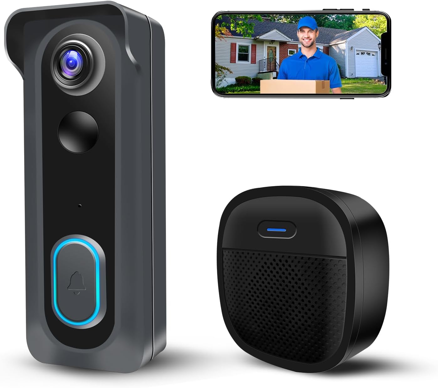 Video Doorbell Camera Wireless with Chime, 1080P WiFi Smart Doorbell, Voice Changer, PIR Motion Detection, 2 - Way Audio, Night Vision, 2.4G, IP66, Battery Powered, Works with Alexa & Google Home - Amazing Gadgets Outlet