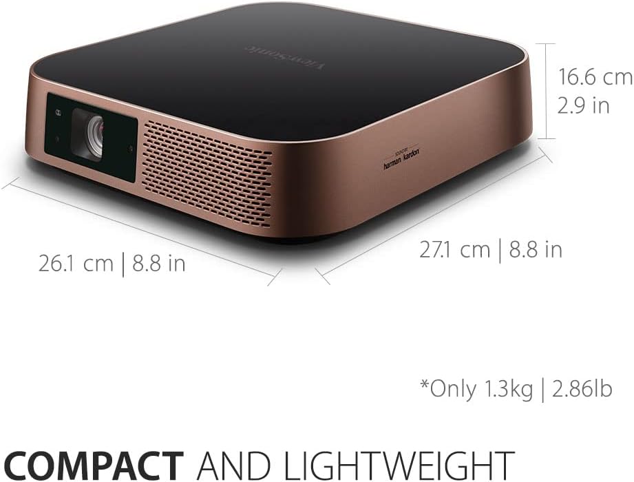 ViewSonic M2 Full HD Smart Portable LED Projector for Gaming, Family & Home Entertainment with WiFi Bluetooth and Harman Kardon Audio - Metallic Bronze - Amazing Gadgets Outlet