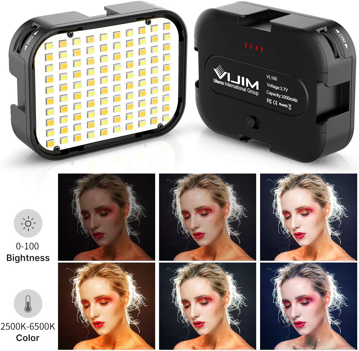 VIJIM VL100C Portable LED light, LED Camera Light Dimmable 3200 - 6500K with Cold Shoe Mount, for Sony, Nikon, Canon DSLR Camera and Vlogging, Youtube, TikTok Live Streaming and Photography Portrait - Amazing Gadgets Outlet