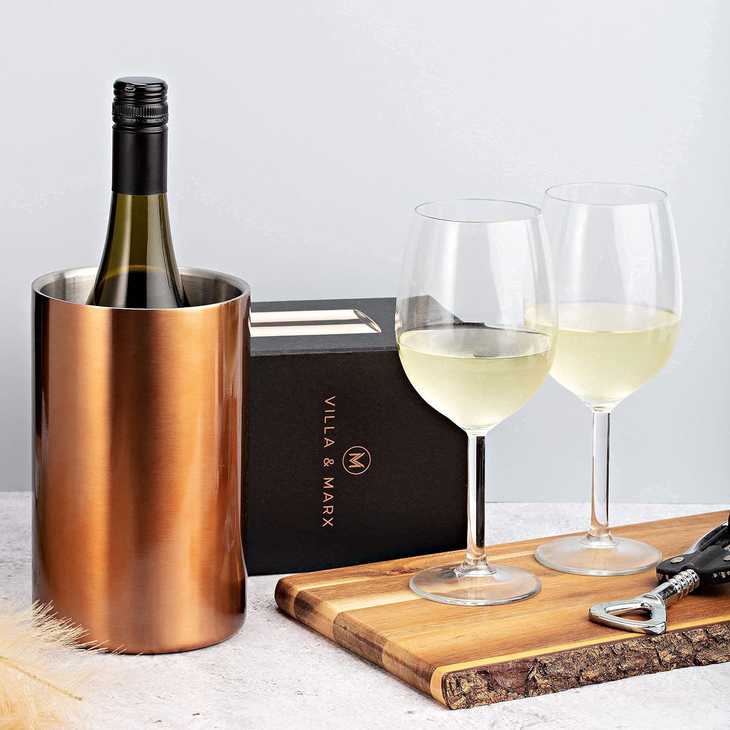 Villa & Marx Wine Chiller - Elegant Champagne Bucket with Premium Box - Insulated Wine Bottle Cooler Without Ice - Double Walled Wine Chiller Bucket, Fits And Cools All Bottles (Copper) - Amazing Gadgets Outlet