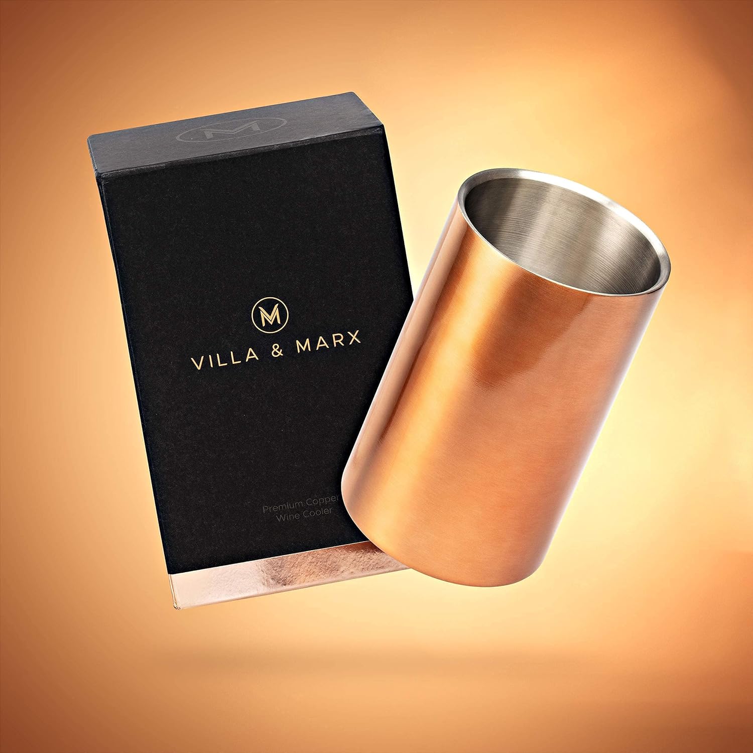 Villa & Marx Wine Chiller - Elegant Champagne Bucket with Premium Box - Insulated Wine Bottle Cooler Without Ice - Double Walled Wine Chiller Bucket, Fits And Cools All Bottles (Copper) - Amazing Gadgets Outlet