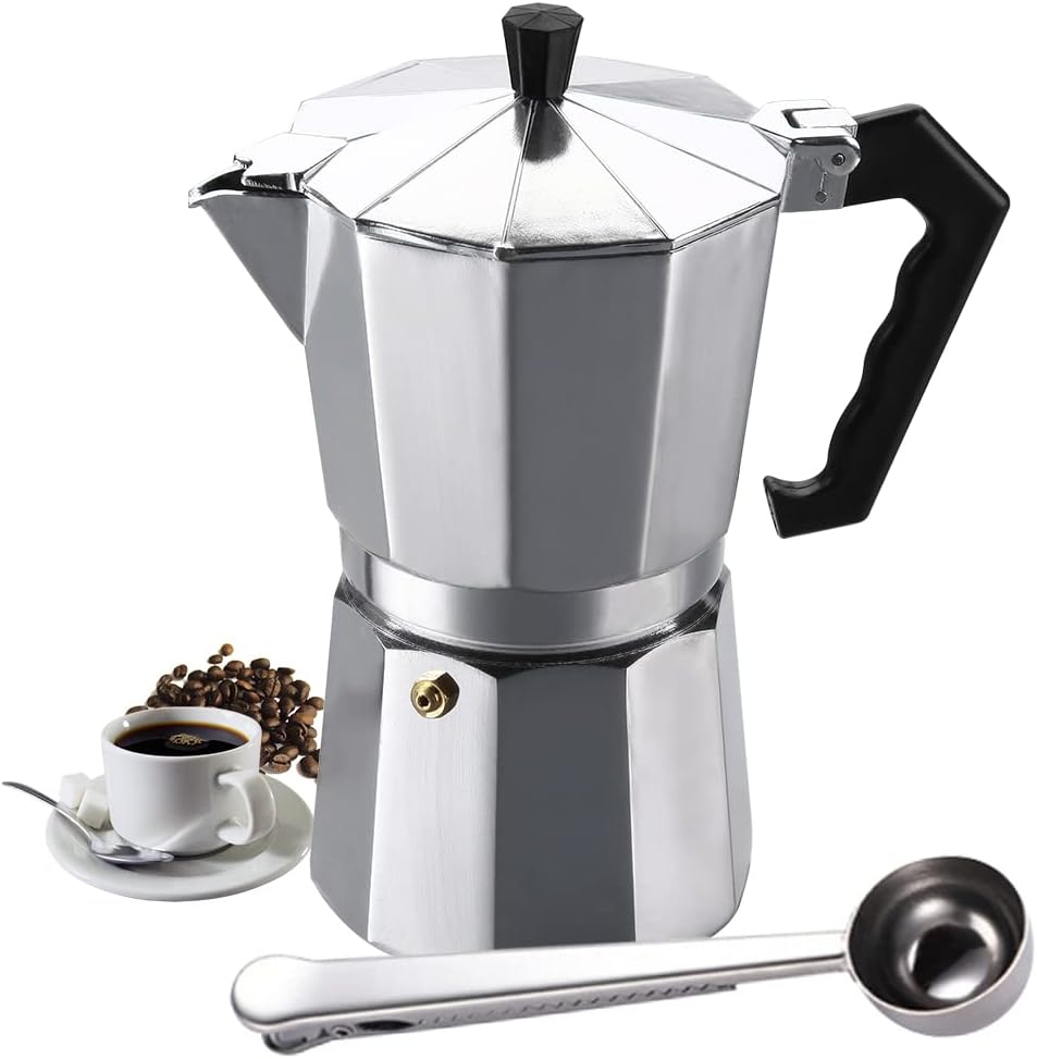 VINEKRAFT Moka Pot, 6 Cup/300ml Italian Coffee Maker, Aluminium Stovetop Coffee Maker Espresso Maker with a Coffee Clip Spoon - Amazing Gadgets Outlet