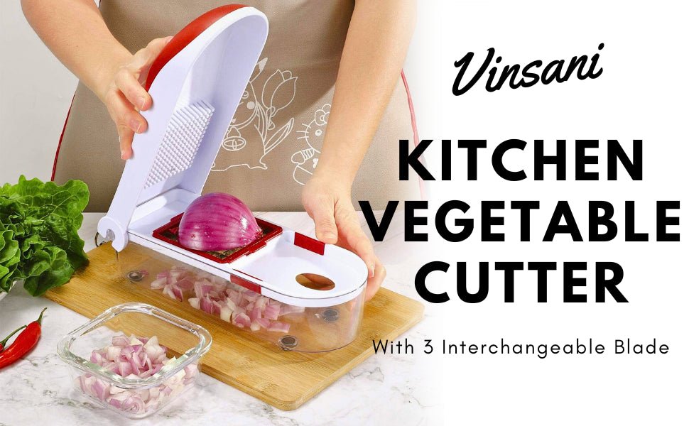 Vinsani® Kitchen Vegetable Cutter Onion Garlic Fruits Cheese Food Cutter Potato Chopper Salad Slicer with 3 Interchangeable Blade Inserts Set Stainless Steel - Amazing Gadgets Outlet