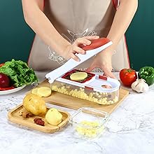 Vinsani® Kitchen Vegetable Cutter Onion Garlic Fruits Cheese Food Cutter Potato Chopper Salad Slicer with 3 Interchangeable Blade Inserts Set Stainless Steel - Amazing Gadgets Outlet