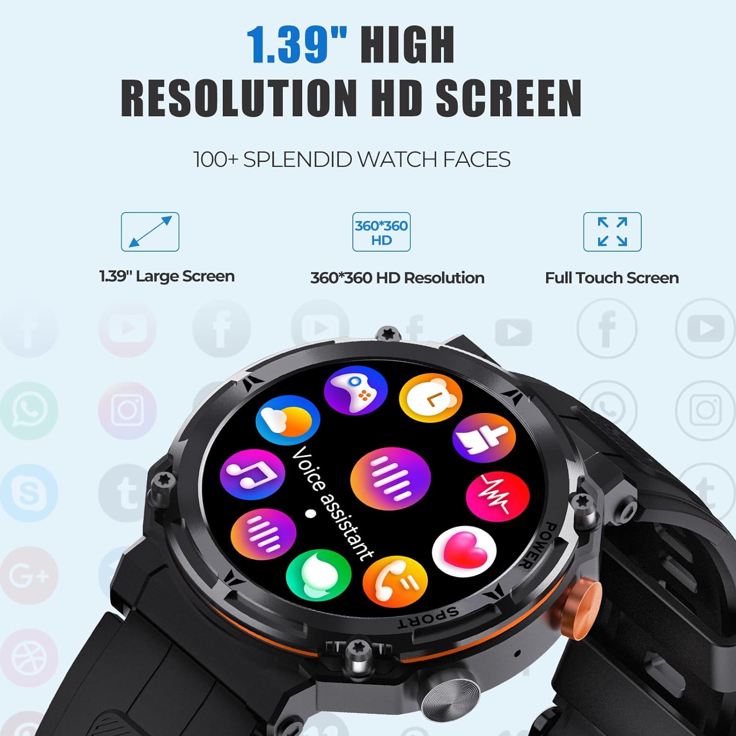 VIRAN Smart Watch (Answer/Make Calls), IP68 Waterproof Military Fitness Watch with Step Counter, Rugged Fitness Tracker with SpO2 Heart Rate Sleep Monitor, 100+ Sports Modes, for Android iOS (Black) - Amazing Gadgets Outlet