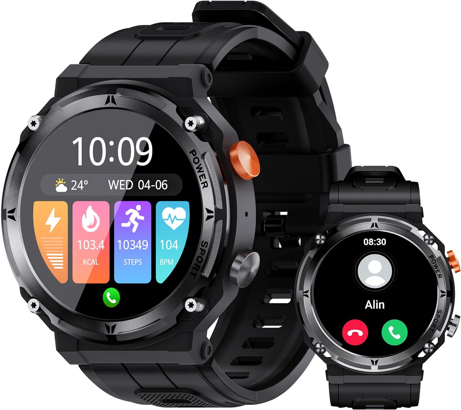 VIRAN Smart Watch (Answer/Make Calls), IP68 Waterproof Military Fitness Watch with Step Counter, Rugged Fitness Tracker with SpO2 Heart Rate Sleep Monitor, 100+ Sports Modes, for Android iOS (Black) - Amazing Gadgets Outlet