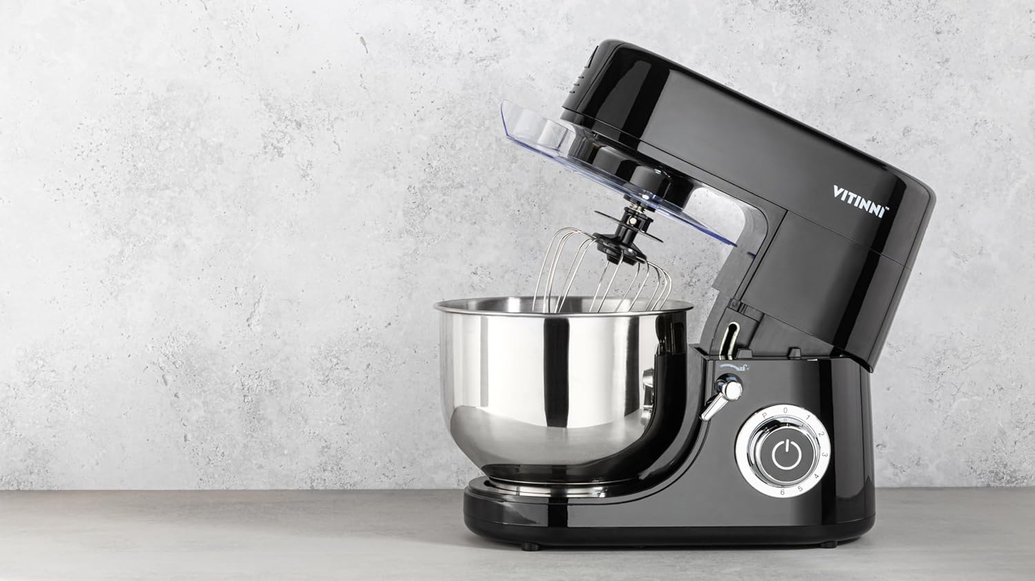 Vitinni Stand Mixer – Powerful 1500W Baking Mixer, 6L Stainless Steel Bowl, Digital Timer 6 Speed Control, 3 Multipurpose Attachments Included, Whisk, Flat Beater & Dough Hook, Splash Guard, Black - Amazing Gadgets Outlet