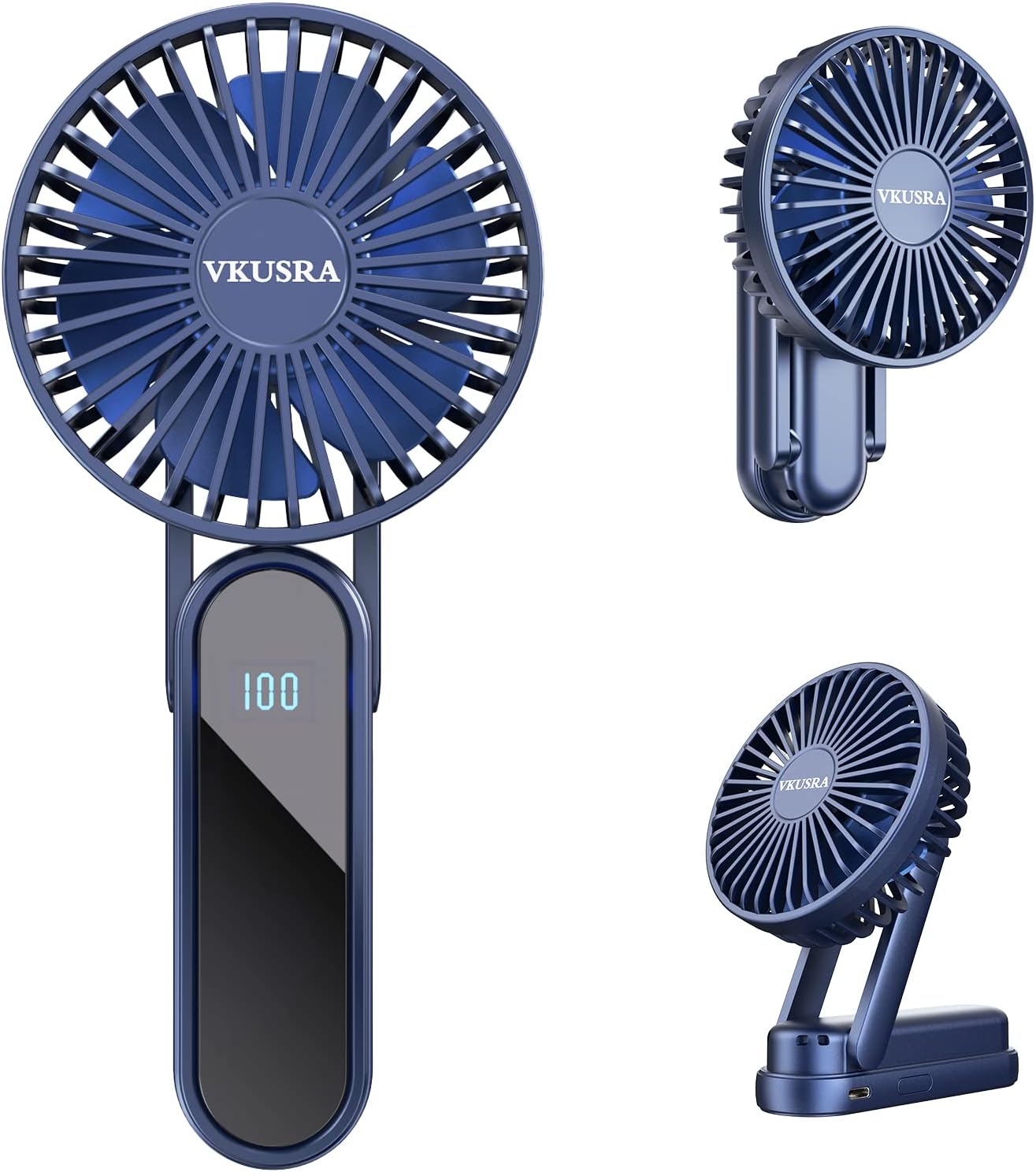 VKUSRA Powerful Handheld Fan, Portable Fan Hand Held Fans with 4 Speeds & Built - in Rechargeable Battery, USB Desk Fan with Cellphone Stand & Adjustable Angle for Travel Office School Home Outdoor - Amazing Gadgets Outlet