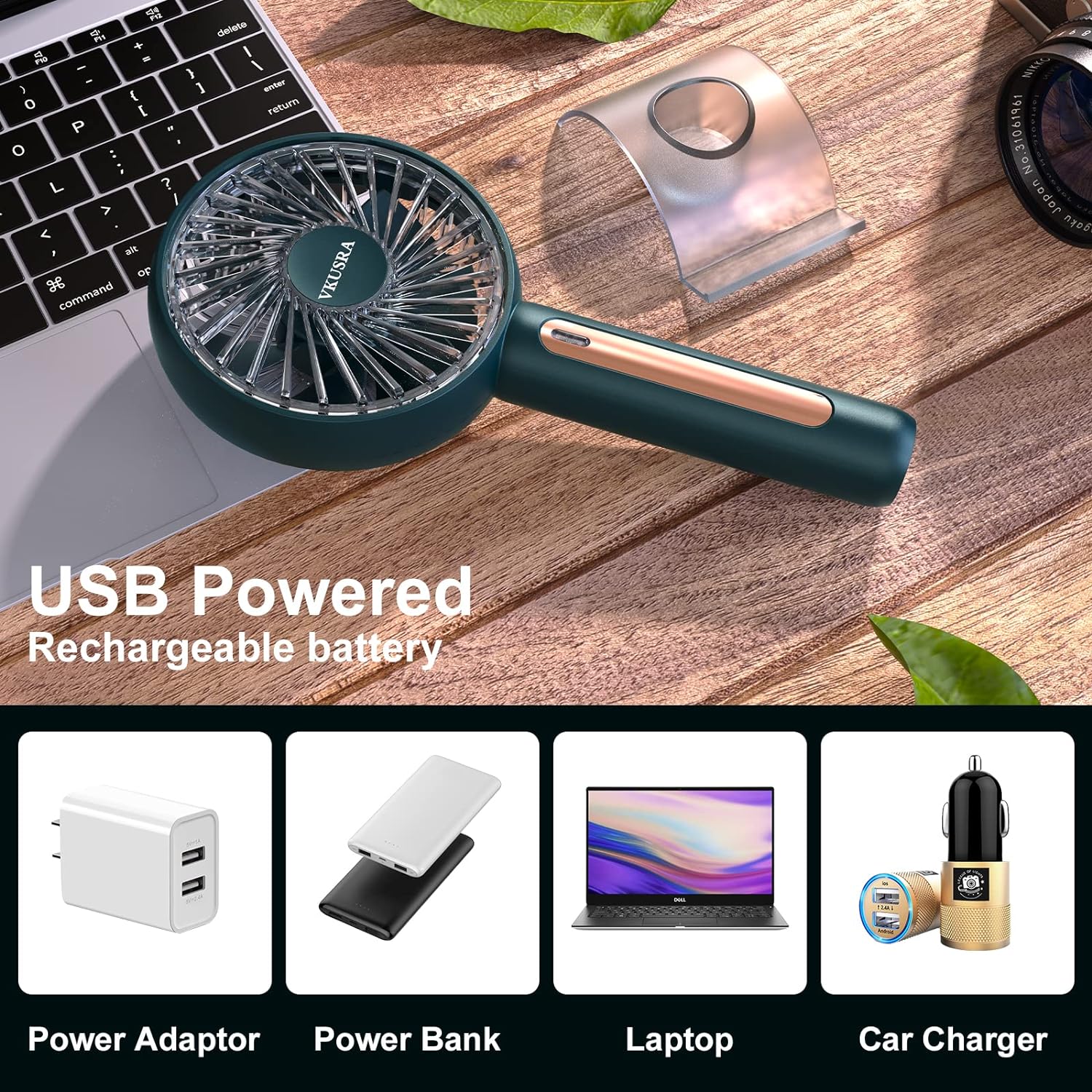 VKUSRA Powerful Handheld Fan, Portable Fan Hand Held Fans with 4 Speeds & Built - in Rechargeable Battery, USB Desk Fan with Cellphone Stand & Adjustable Angle for Travel Office School Home Outdoor - Amazing Gadgets Outlet