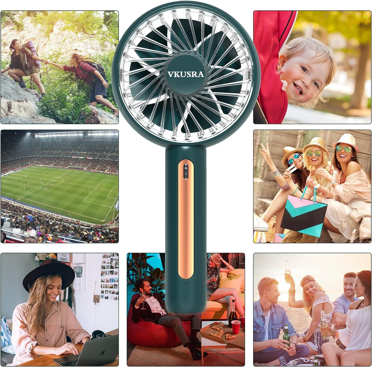 VKUSRA Powerful Handheld Fan, Portable Fan Hand Held Fans with 4 Speeds & Built - in Rechargeable Battery, USB Desk Fan with Cellphone Stand & Adjustable Angle for Travel Office School Home Outdoor - Amazing Gadgets Outlet