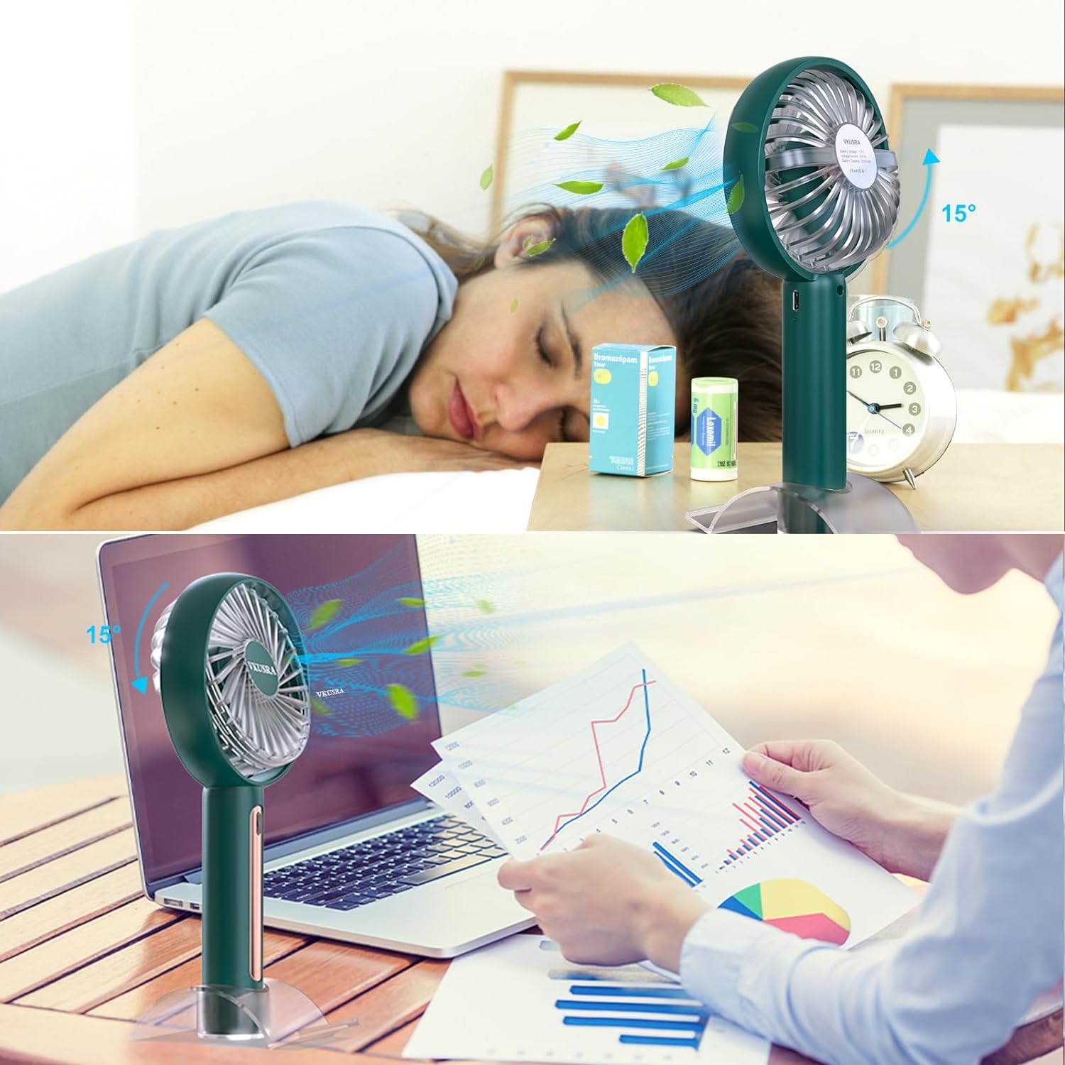 VKUSRA Powerful Handheld Fan, Portable Fan Hand Held Fans with 4 Speeds & Built - in Rechargeable Battery, USB Desk Fan with Cellphone Stand & Adjustable Angle for Travel Office School Home Outdoor - Amazing Gadgets Outlet