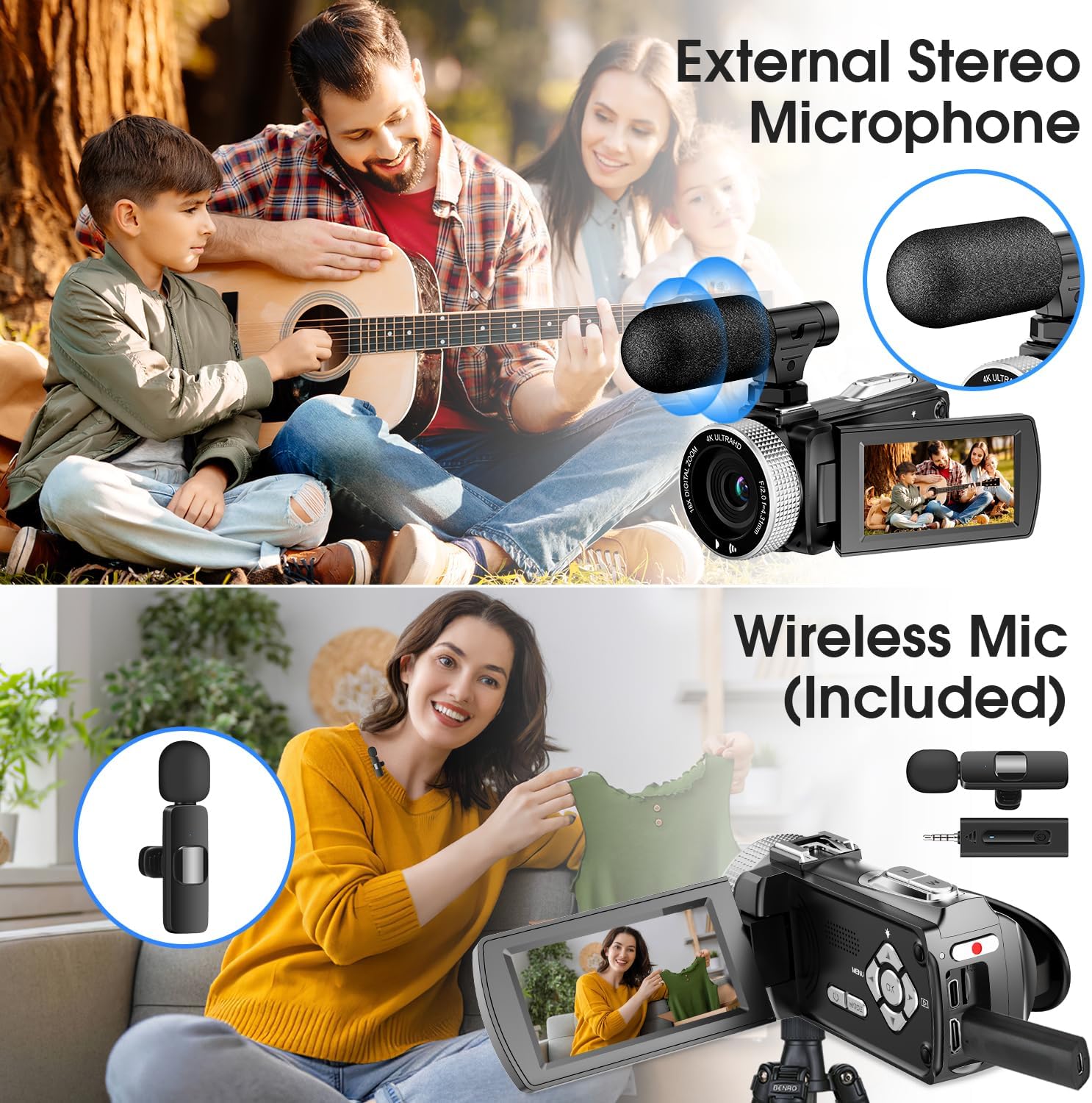 Vmotal 4K video camera, 48MP Photo/ 4K 60FPS Video Recorder, digital camcorder for vlogging Youtube，with 2 batteries/wireless MIC/SD card/Remote - Amazing Gadgets Outlet