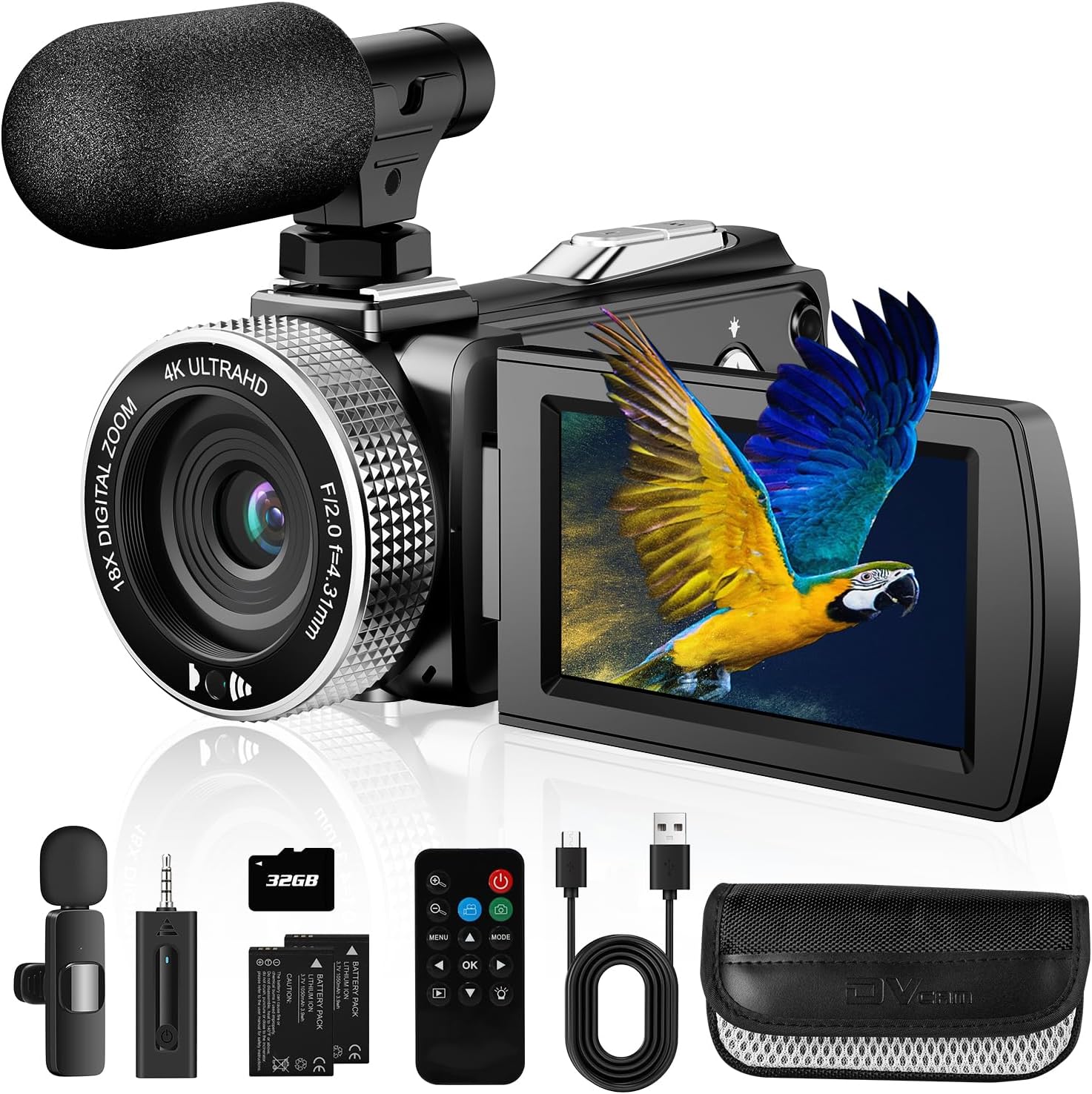 Vmotal 4K video camera, 48MP Photo/ 4K 60FPS Video Recorder, digital camcorder for vlogging Youtube，with 2 batteries/wireless MIC/SD card/Remote - Amazing Gadgets Outlet