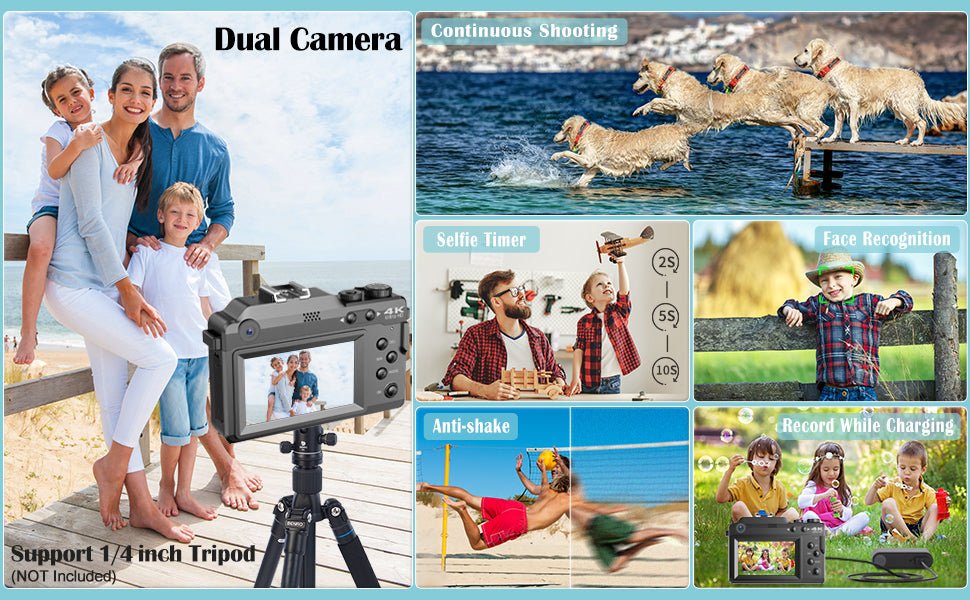 Vmotal Digital Camera 4K, UHD 48MP Photo 4K Video Recorder, Dual Lens Camera, 18x Digital Zoom, Autofocus Camera for Photography, With Wifi & 32GB SD Card, Vlogging Camera for YouTube - Amazing Gadgets Outlet