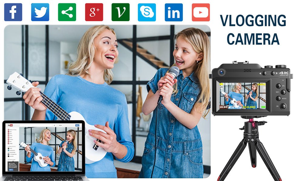 Vmotal Digital Camera 4K, UHD 48MP Photo 4K Video Recorder, Dual Lens Camera, 18x Digital Zoom, Autofocus Camera for Photography, With Wifi & 32GB SD Card, Vlogging Camera for YouTube - Amazing Gadgets Outlet