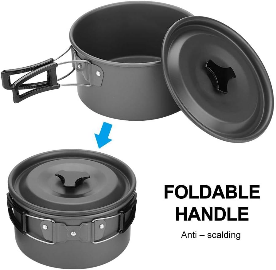 VOBOR Camping Cookware - Non Stick Folding Pot Pan,Outdoor Camping Picnic Barbecue Cooking pot Set Cookware for 2 - 3 People - Amazing Gadgets Outlet