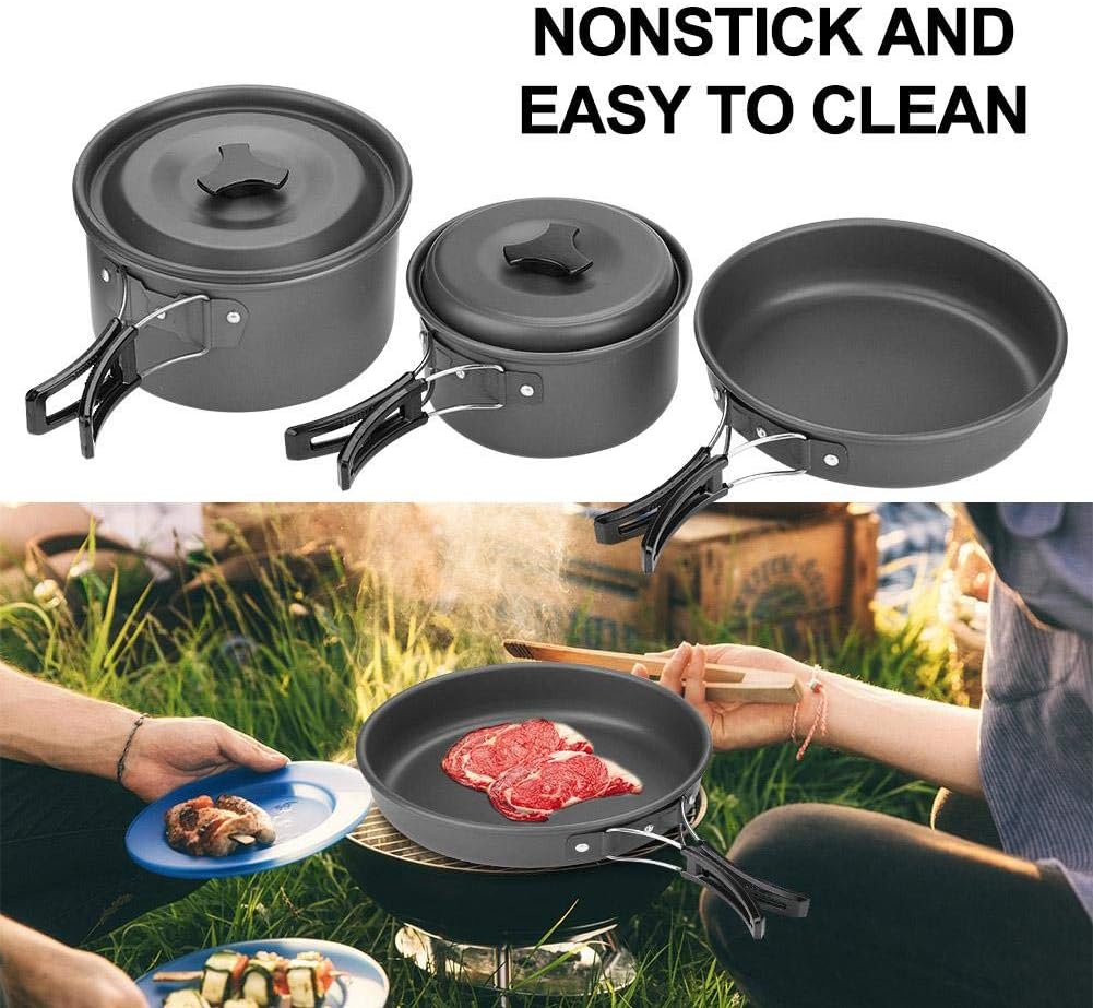 VOBOR Camping Cookware - Non Stick Folding Pot Pan,Outdoor Camping Picnic Barbecue Cooking pot Set Cookware for 2 - 3 People - Amazing Gadgets Outlet