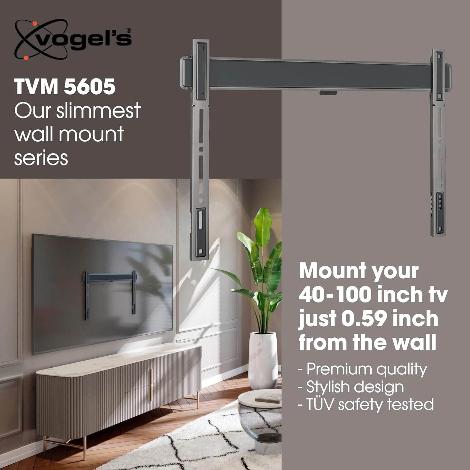 Vogel's Elite 5605 extremely flat TV wall bracket for 40 - 100 inch TVs, Max. 100 kg, TV bracket max. VESA 600x400, Universally compatible, Distance to the wall only 1.5 cm - Amazing Gadgets Outlet