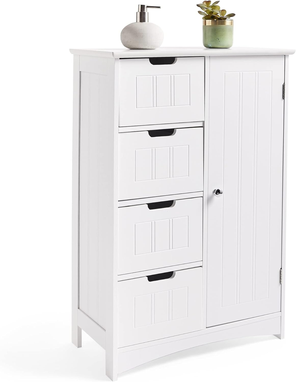 VonHaus Bathroom Floor Cabinet - White Storage Unit w/ 4 Drawers, Cupboard & Adjustable Shelf - Shaker Style Cabinet for Bathroom Organisation - Freestanding Cupboard for Kitchen, Living Room, Hallway   Import  Single ASIN  Import  Multiple ASIN - Amazing Gadgets Outlet