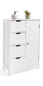 VonHaus Bathroom Floor Cabinet - White Storage Unit w/ 4 Drawers, Cupboard & Adjustable Shelf - Shaker Style Cabinet for Bathroom Organisation - Freestanding Cupboard for Kitchen, Living Room, Hallway   Import  Single ASIN  Import  Multiple ASIN - Amazing Gadgets Outlet