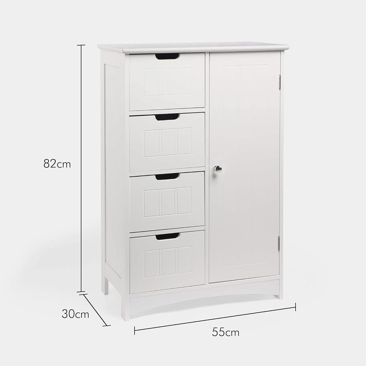 VonHaus Bathroom Floor Cabinet - White Storage Unit w/ 4 Drawers, Cupboard & Adjustable Shelf - Shaker Style Cabinet for Bathroom Organisation - Freestanding Cupboard for Kitchen, Living Room, Hallway   Import  Single ASIN  Import  Multiple ASIN - Amazing Gadgets Outlet