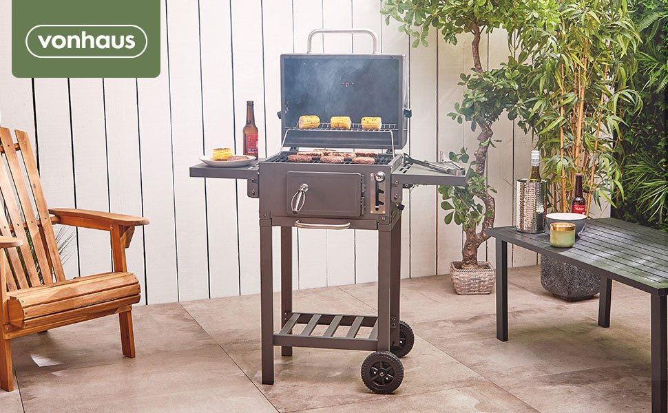 VonHaus Charcoal BBQ – Barbecue with Warming Rack, Adjustable Height, Temperature Gauge – Portable, Ash Catcher, Additional Storage Shelf, 2 Foldable Side Tables, Wheels – Grill Meat, Fish & Veg   Import  Single ASIN  Import  Multiple ASIN ×Produ - Amazing Gadgets Outlet