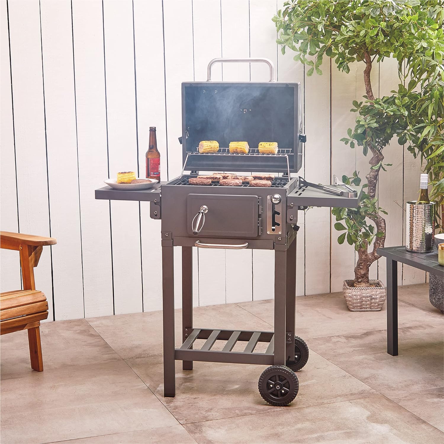 VonHaus Charcoal BBQ – Barbecue with Warming Rack, Adjustable Height, Temperature Gauge – Portable, Ash Catcher, Additional Storage Shelf, 2 Foldable Side Tables, Wheels – Grill Meat, Fish & Veg   Import  Single ASIN  Import  Multiple ASIN ×Produ - Amazing Gadgets Outlet