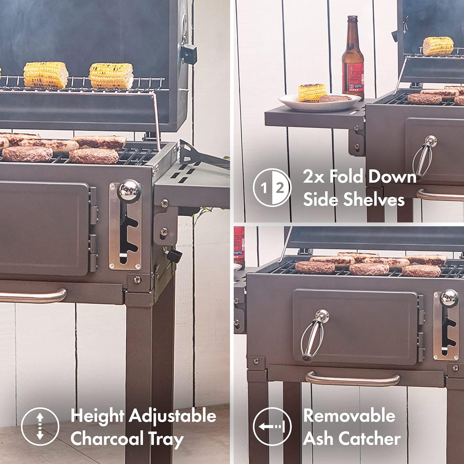 VonHaus Charcoal BBQ – Barbecue with Warming Rack, Adjustable Height, Temperature Gauge – Portable, Ash Catcher, Additional Storage Shelf, 2 Foldable Side Tables, Wheels – Grill Meat, Fish & Veg   Import  Single ASIN  Import  Multiple ASIN ×Produ - Amazing Gadgets Outlet