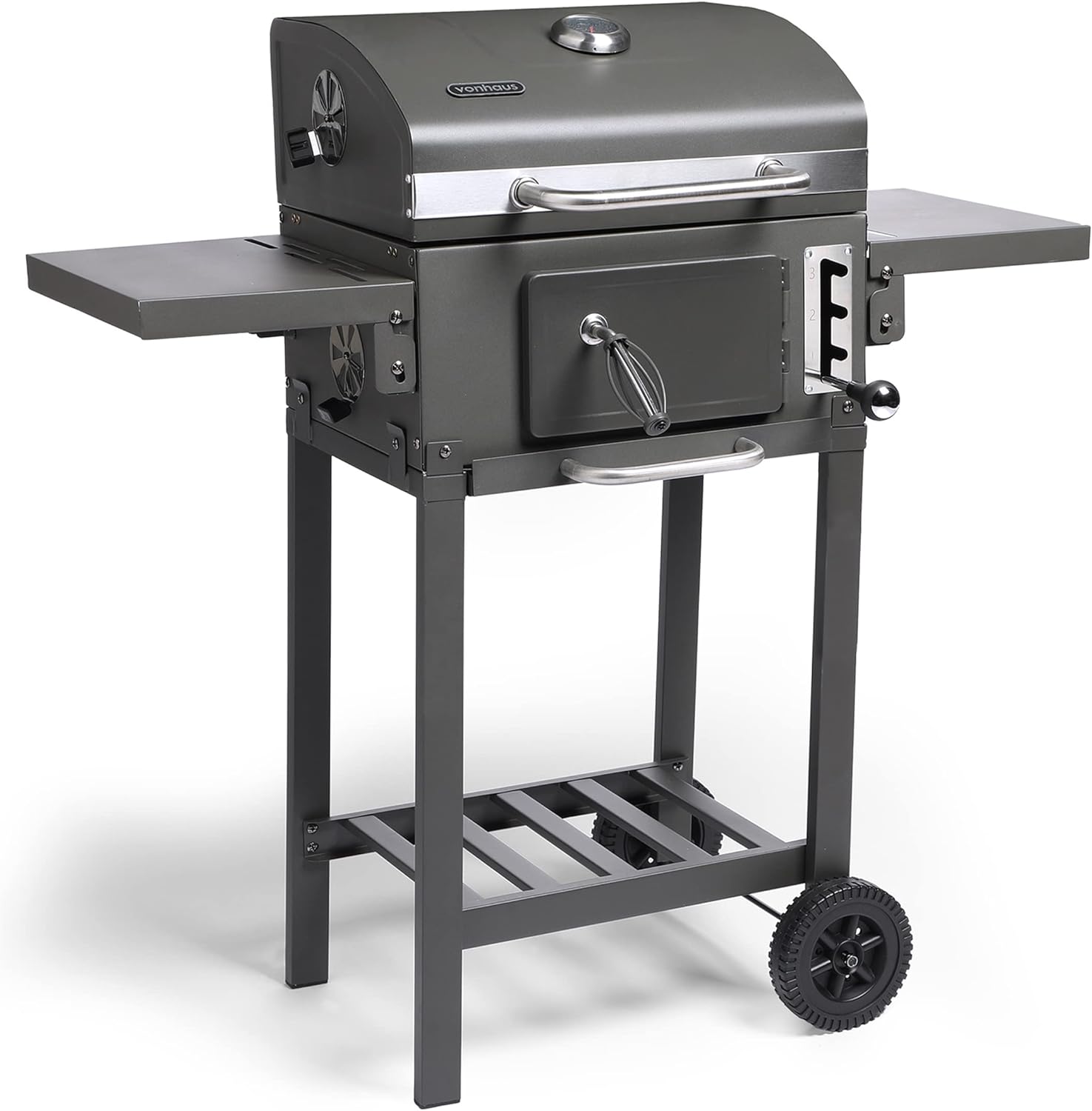 VonHaus Charcoal BBQ – Barbecue with Warming Rack, Adjustable Height, Temperature Gauge – Portable, Ash Catcher, Additional Storage Shelf, 2 Foldable Side Tables, Wheels – Grill Meat, Fish & Veg   Import  Single ASIN  Import  Multiple ASIN ×Produ - Amazing Gadgets Outlet